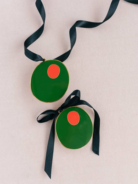 Martini Hour Pimento Olive Enamel Christmas Tree Ornament