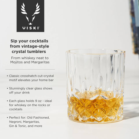 Viski Crystal Punch Bowl and Tumblers Set of 9