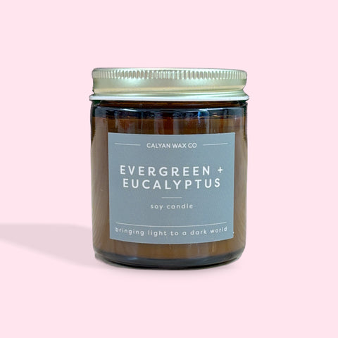 Evergreen + Eucalyptus - Mini Amber Jar Soy Candle