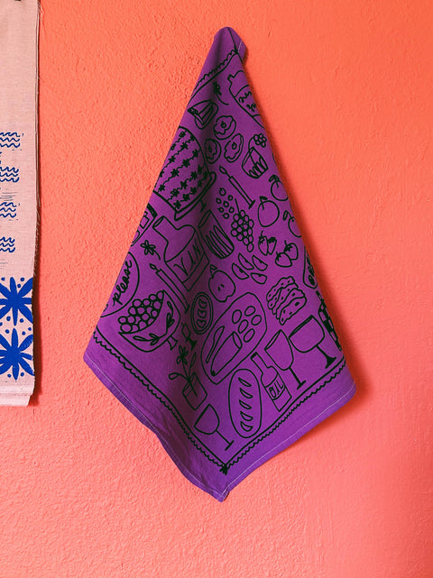 Julie Peac Picnic on Grape Tea Towel - 100% Cotton