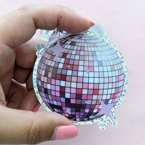 Disco Ball Glitter Vinyl Sticker - Pink Retro Sticker