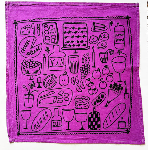 Julie Peac Picnic on Grape Tea Towel - 100% Cotton