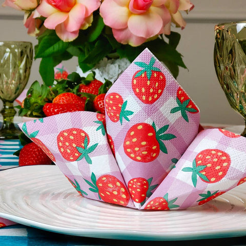 Strawberry Gingham Paper Napkins | 20 Pack