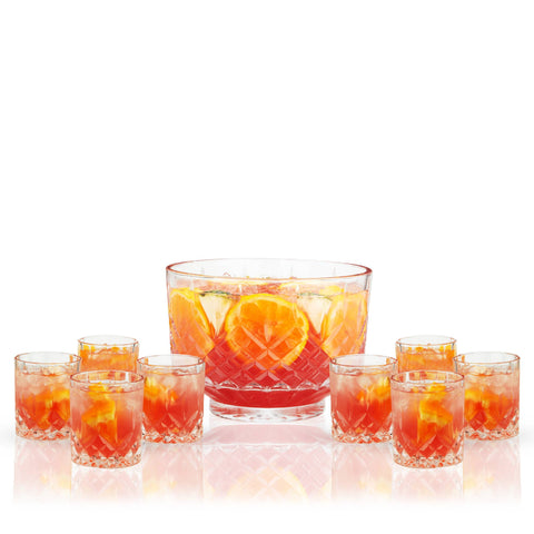 Viski Crystal Punch Bowl and Tumblers Set of 9