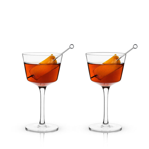 Viski Angled Crystal Nick and Nora Glasses Set of 2